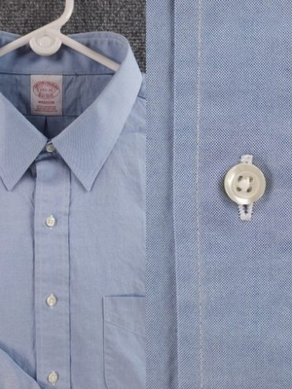 Brooks Brothers Madison Supima 17.5 35 Cotton Blue Solid Button Up Long Sleeve